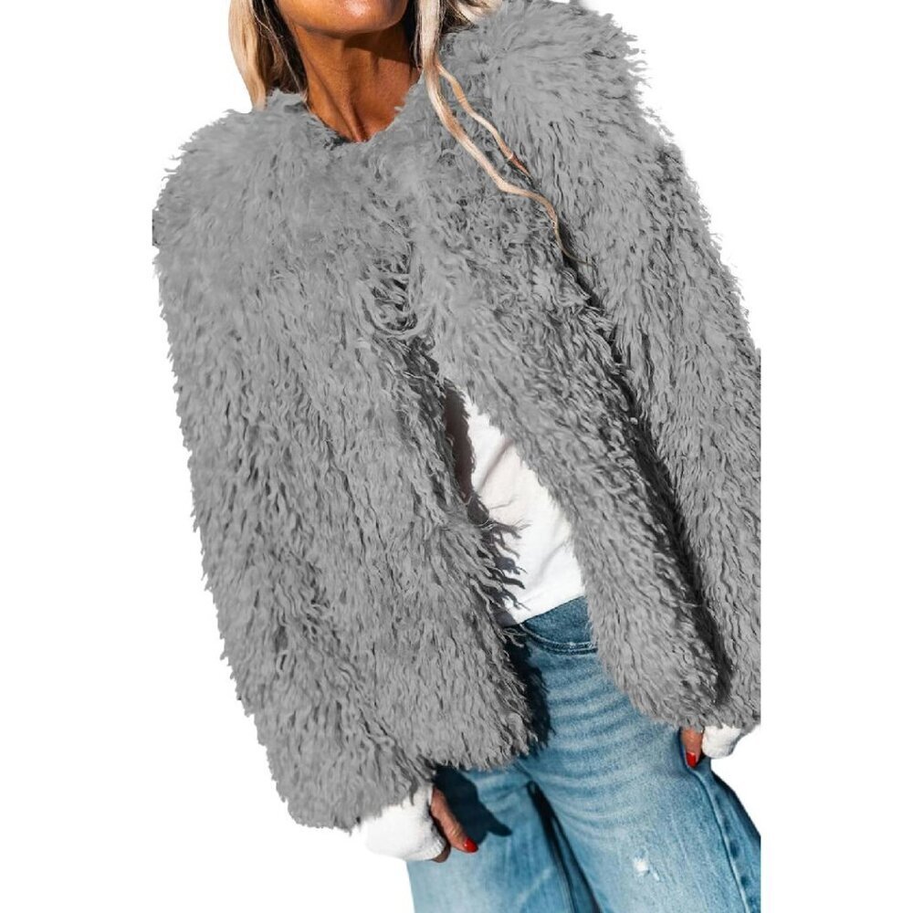Cropped Faux Fur Jacket Women's Medium Winter Fleece Outerwear